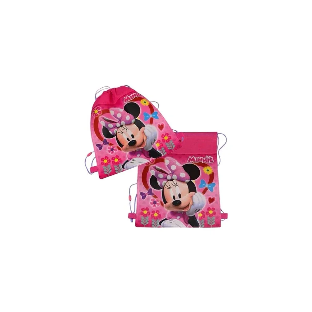 Sling Bag Tote Drawstring Non-Woven Disney Minnie Pink Bow Flower New